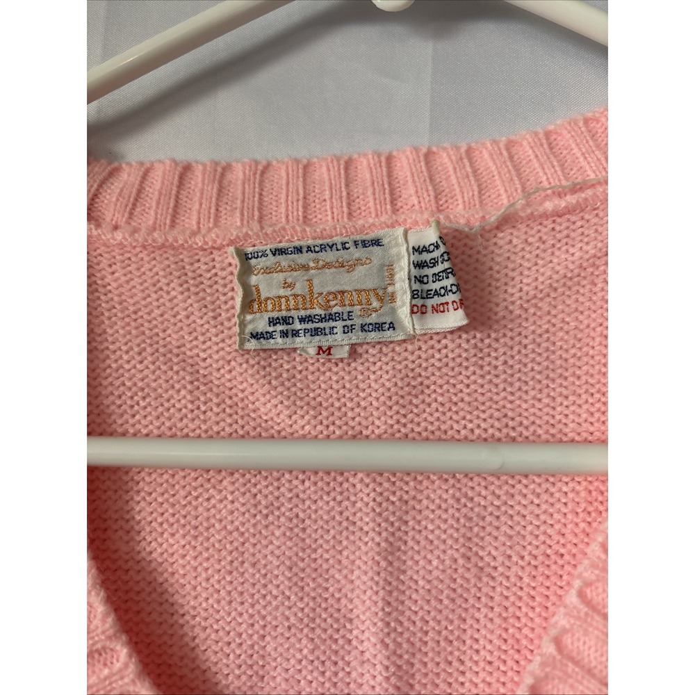 Vintage Donnkenny Button Front‎ Cable Knit Vest Sweater Pink Size Med Pockets - Picture 2 of 7